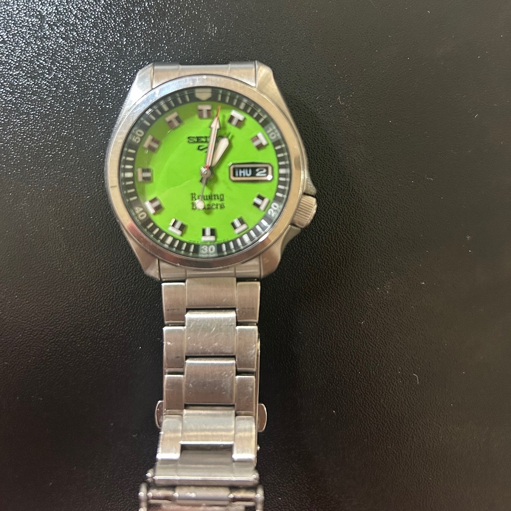 Rowing blazers seiko green face silver wrist watch skeleton